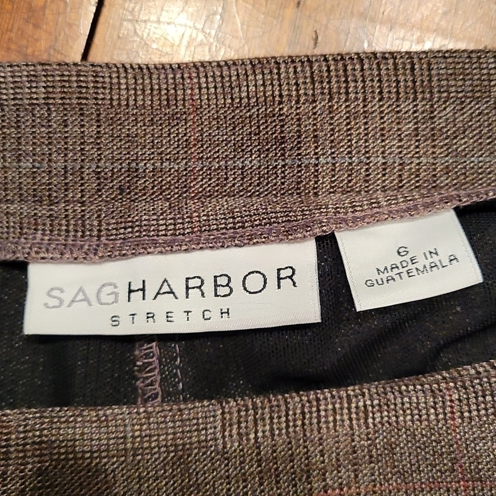 SAG HARBOR 1990s Brown Plaid Midrise Poplin Flat Front Dress Pants - Picture 6 of 12